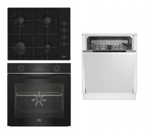 Kompletny Zestaw do Zabudowy Beko: Piekarnik BBIE123001BD + Płyta Gazowa HIBG64120SB + Zmywarka DIN 35320