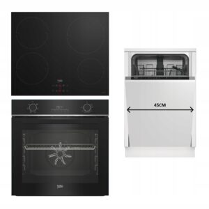 Kompletny Zestaw do Zabudowy Beko: Piekarnik BBIE123001BD + Płyta Indukcyjna HII64400MT + Zmywarka DIS35026 (45 cm)