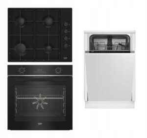 Kompletny Zestaw do Zabudowy Beko: Piekarnik BBIE123001BD + Płyta Gazowa HIBG64120SB + Zmywarka DIS35026 (45 cm)